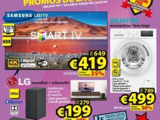 Samsung 55" smart TV • Siemens wasmachine • LG soundbar + subwoofer