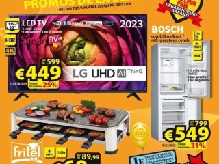 LG 55" smart TV • Bosch combi koelkast • Fritel raclette-gourmet