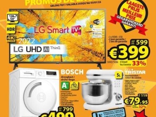 LG 4K smart TV • Bosch droogkast • Tristar keukenrobot