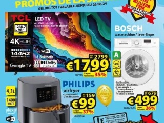 TCL 98"/248cm smart TV • Bosch wasmachine • Philips airfrye